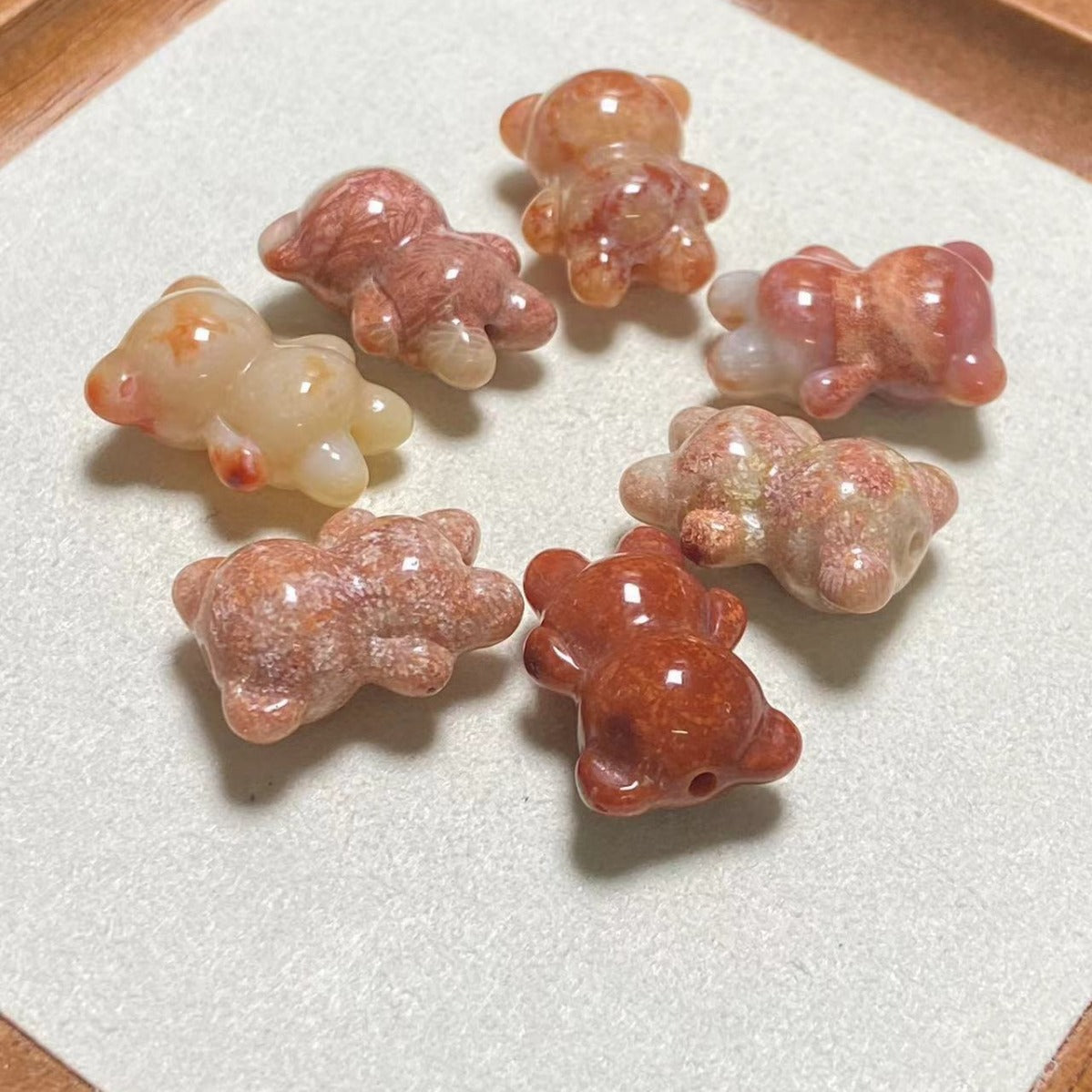 Coral Jade Natural Chrysanthemum Fossil Violent Bear Adorable Pendant